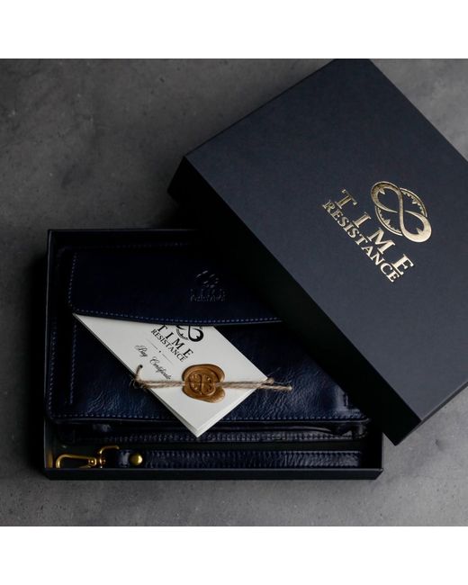 Time Resistance Blue Leather Clutch Purse for men
