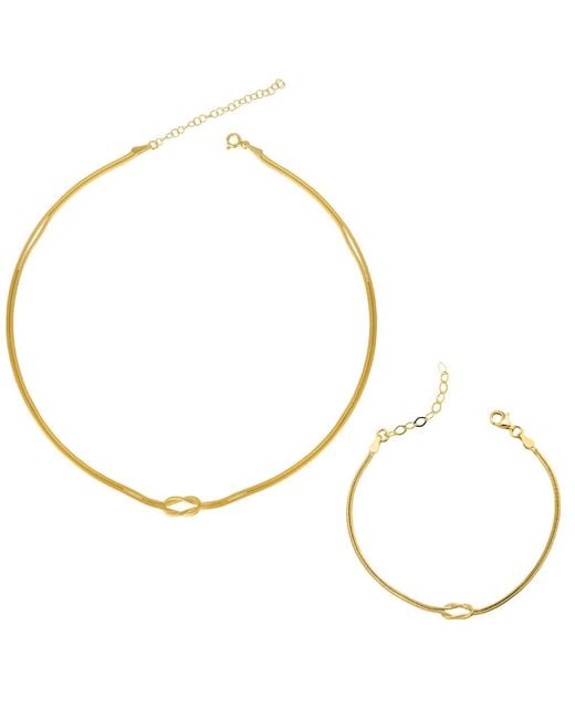 Spero London Metallic Snake Chain Knot Bracelet & Choker Set