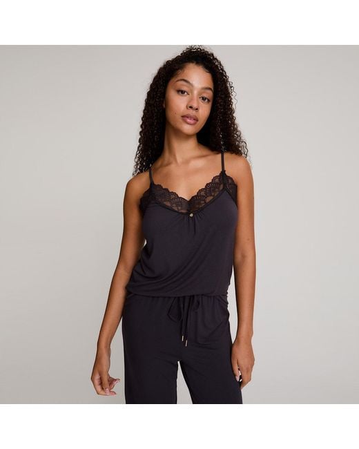 Pretty You London Black Bamboo Lace Cami Cropped Trouser Set