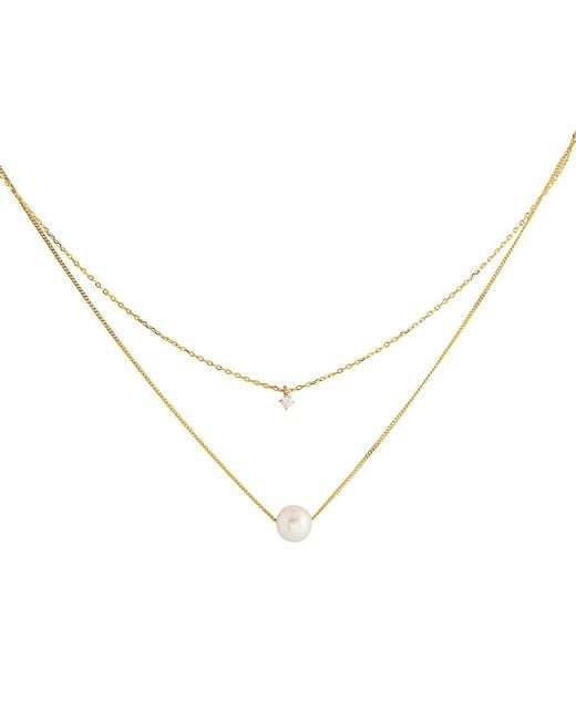 Esterah Metallic Layered Necklace With Pearl & Cubic Zirconia