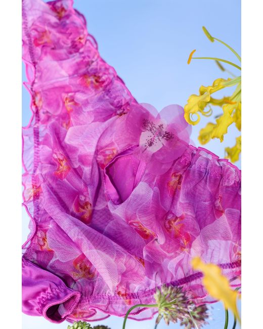Empress Mimi Purple Orchidea Ruffled Brief With Flower Detail