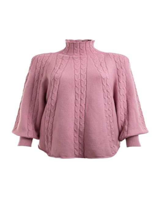 Saachi Purple Turtleneck Sweater Cable Knit Light Poncho