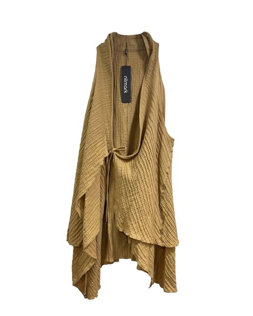 Monique Store Natural Neutrals Camel Color Long Vests Sleeveless Open Fron Cardigan