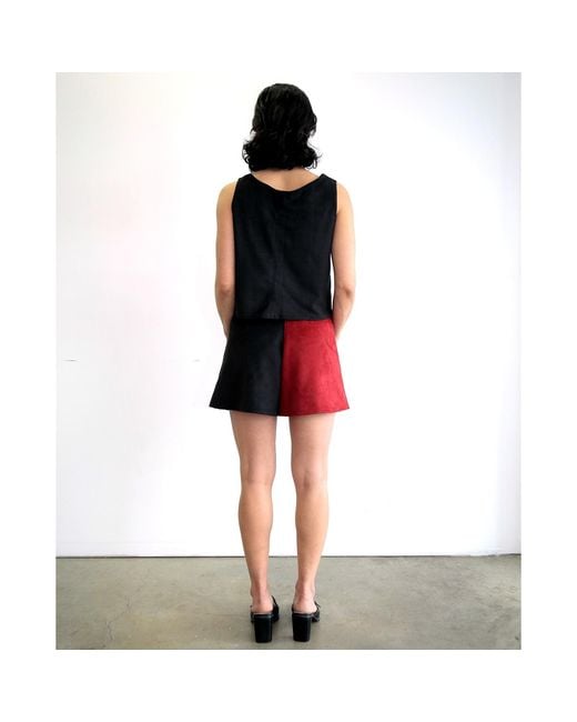 By Noa Rawitz Red Ultra Suede Sleeveless Color Blocked Top- And