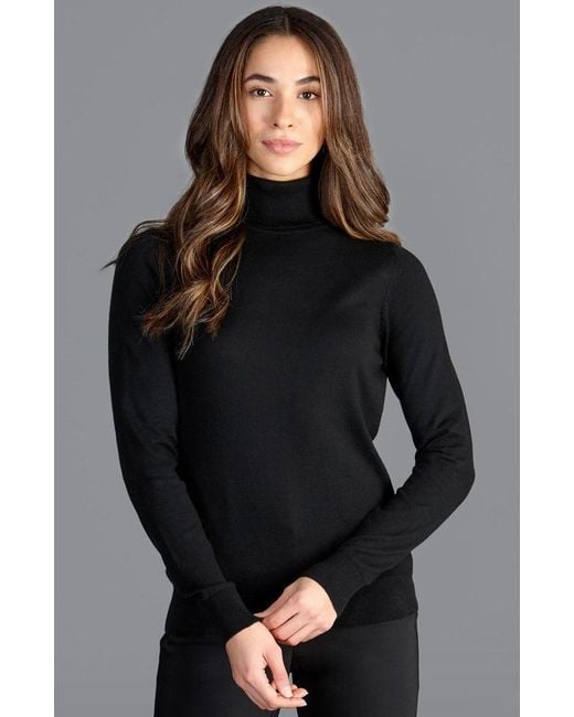Paul James Knitwear Black Terri Ultra-Fine Cotton Roll Neck Long Sleeve Jumper