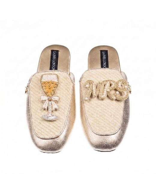 Laines London Natural Neutrals Classic Mules With Mrs & Champagne Brooches
