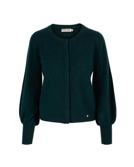 tirillm Green Ava Cashmere Cardigan With Puffed Sleeves