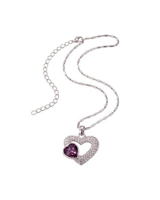 Modenaire White Double Heart Crystal Pendant Necklace