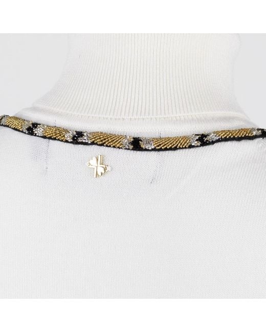 House of Laines London White Neutrals Laines Couture Wrap Snake Embellished Knitted Roll Neck Jumper