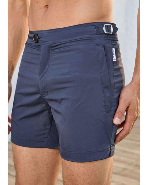 Vayla Blue Classic Plain Long Length Swim Shorts With Adjustable Waist for men