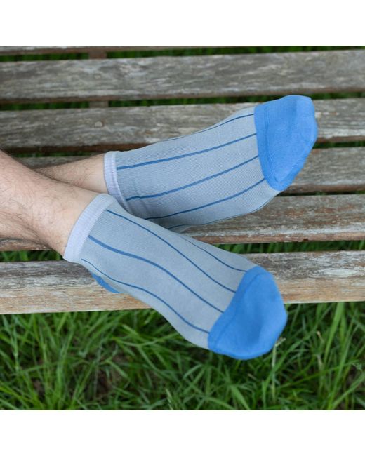 Peper Harow - Made in England Blue Pin Stripe Trainer Socks – for men