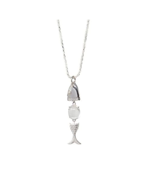 NASI SILVER Metallic Swimming Fish Neshama Pendant- Topaz & Freshwater Pearl