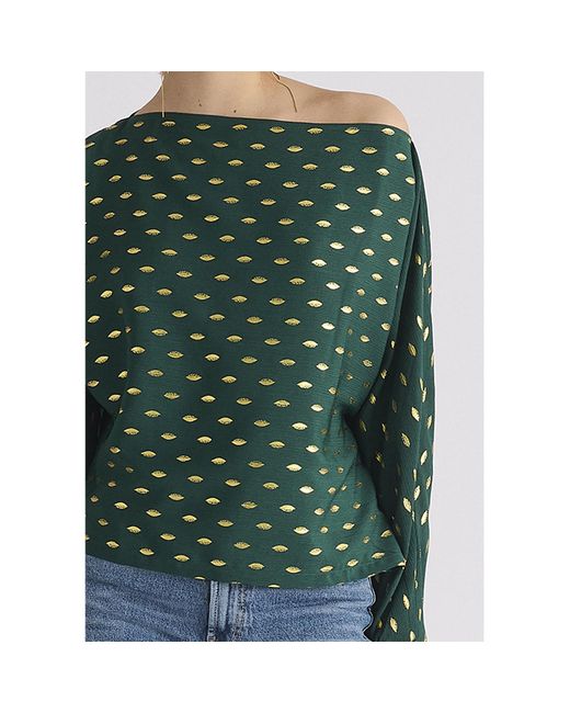 Paisie Green Foil Print Boat Neck Top
