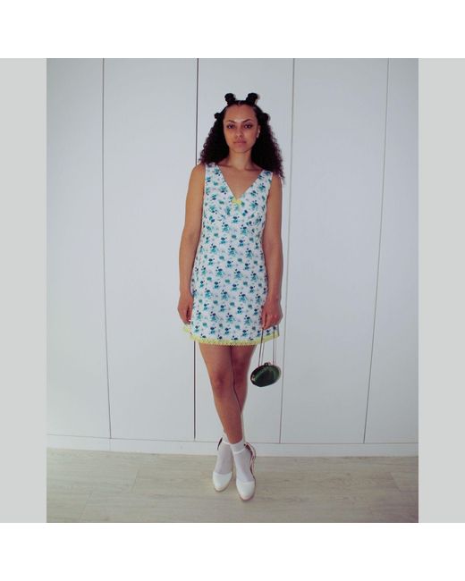 Couture to Your Door Blue Mini Floral Babydoll Mod Dress