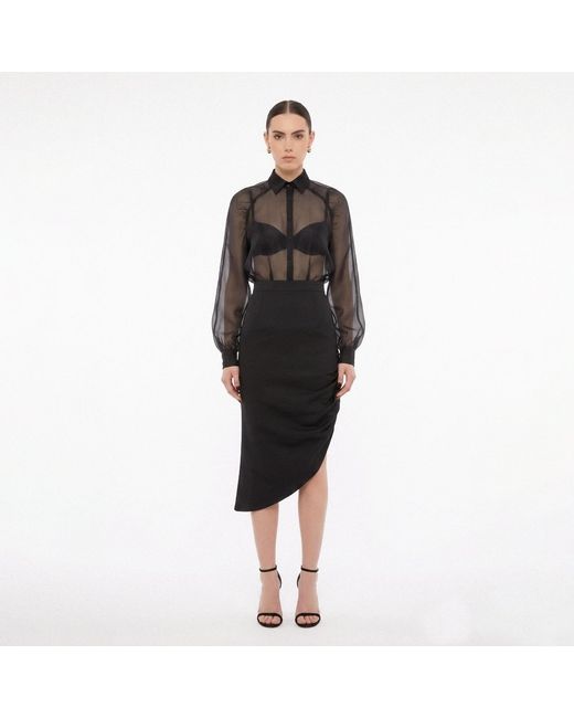 AVENUE No.29 Black Raglan Sleeve Silk Shirt Dress With Side Gathering