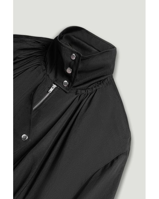Nocturne Black High-Neck Gathered Jacket