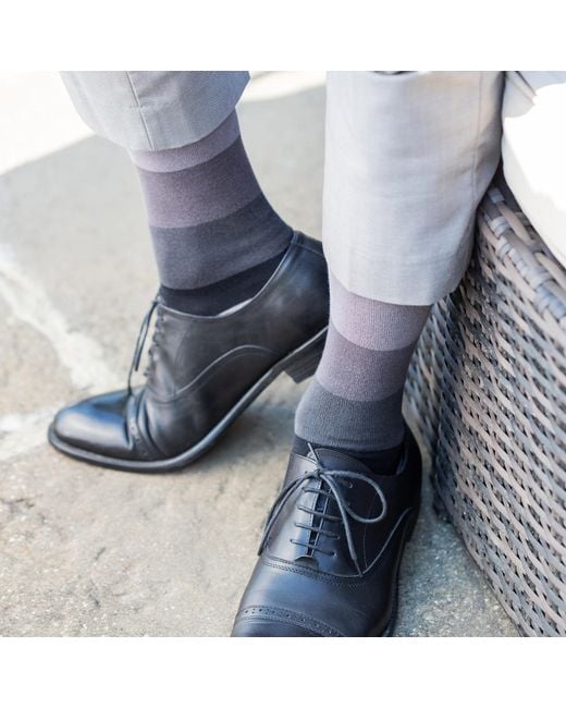 Peper Harow - Made in England Gray Block Stripe Socks – Ash for men
