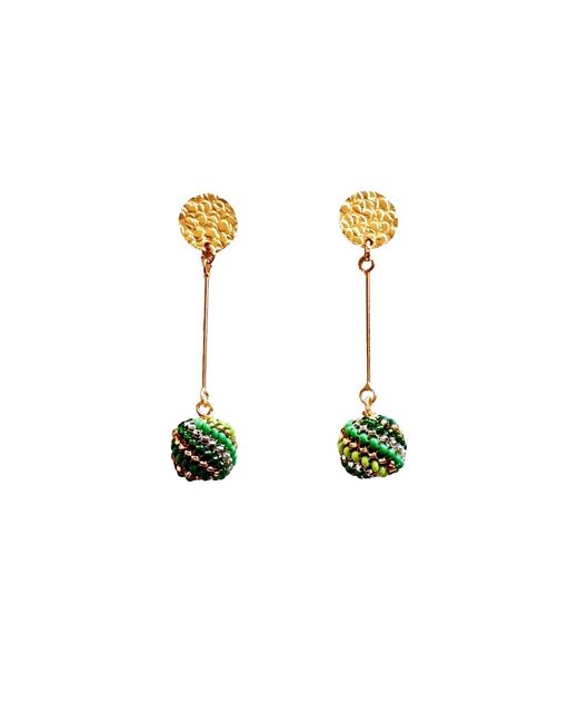 Iliana Arrazola Metallic Magic Ball Dangle Earrings, Glass Beads, Beaded Jewelry