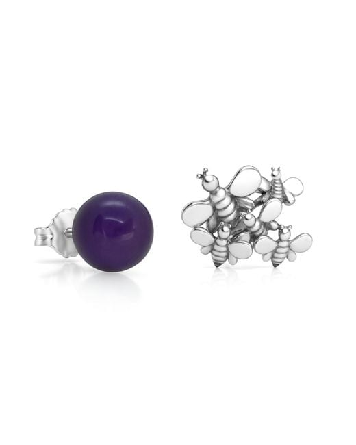 Unaloe Metallic Sterling Natural Queen Amethyst Stud Earrings – Contemporary Gemstone Designer Jewelry