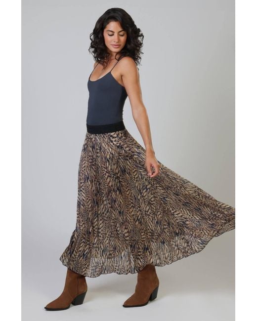 Traffic People Brown A Little Breeze Animal Print Hera Midi Skirt