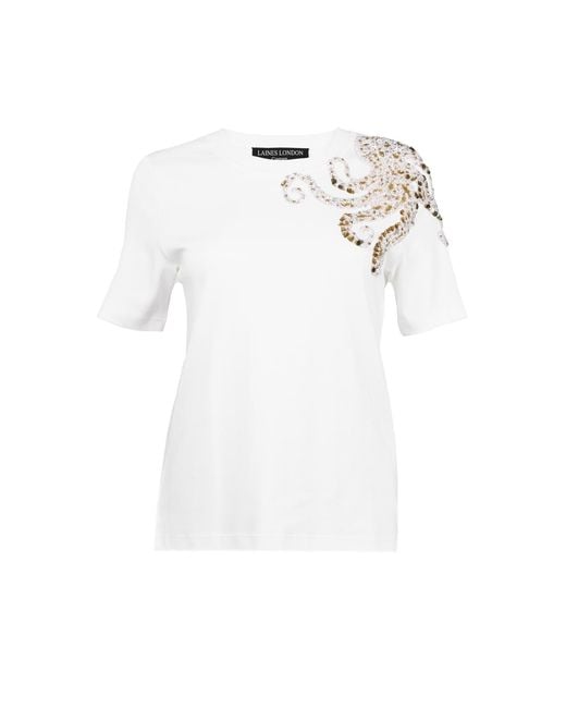 House of Laines London White Laines Couture Embellished Octopus T-Shirt