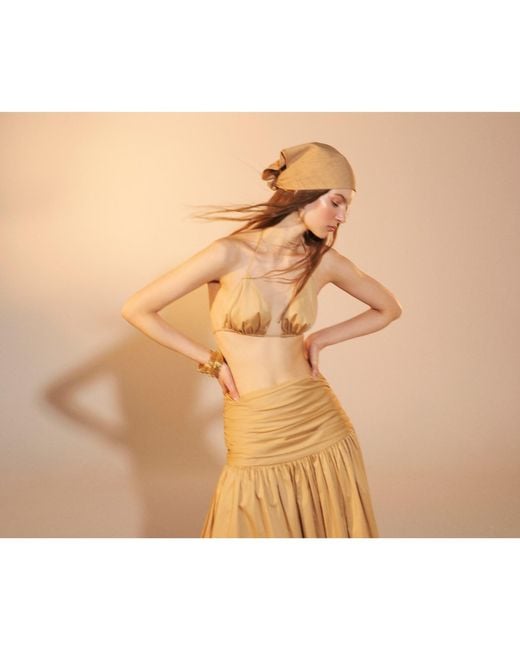 NAZLI CEREN Natural Birdie Rouched Maxi Skirt