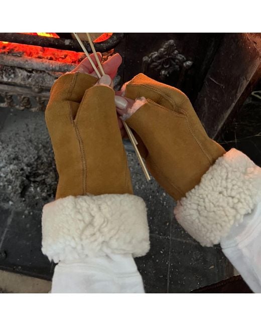 Owen Barry Brown Neutrals Tube Mittens Sheepskin Brandy Cream
