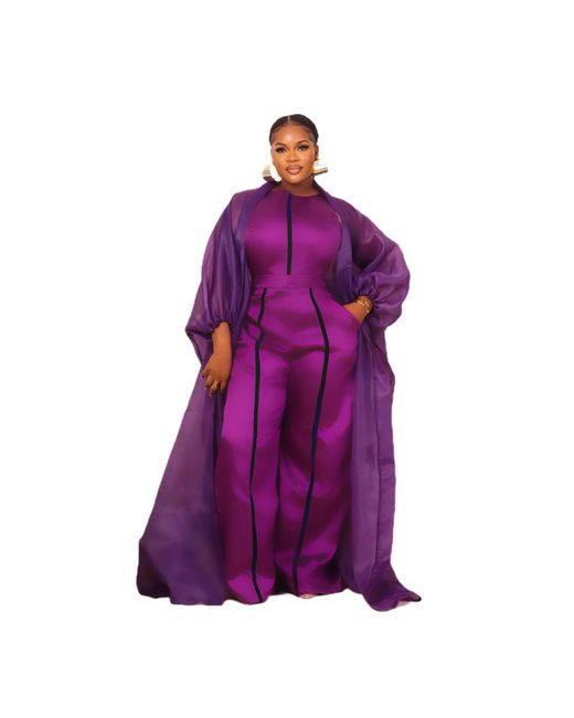 Spring Stitches Purple Dinma Mikado Jumpsuit & Organdie Kimono Set