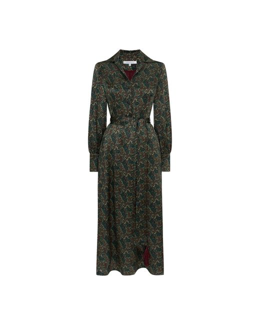 Really Wild Clothing Green Hawthorn Silk Open Neck Shirt Dress