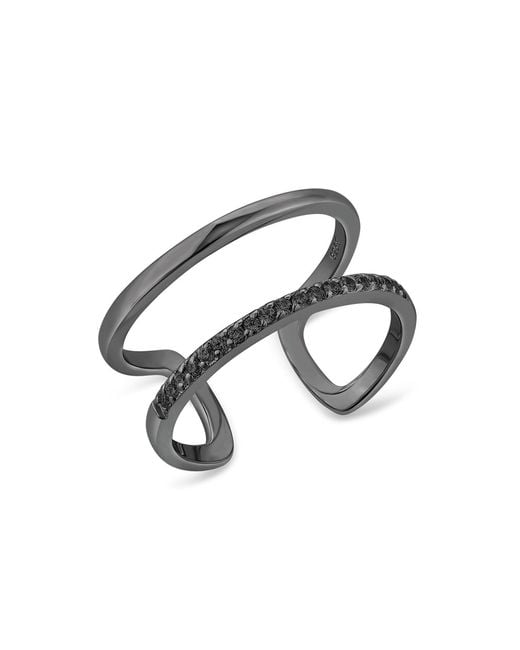 SALLY SKOUFIS Metallic Rythm Ring With Made Cz Diamond Stimulant