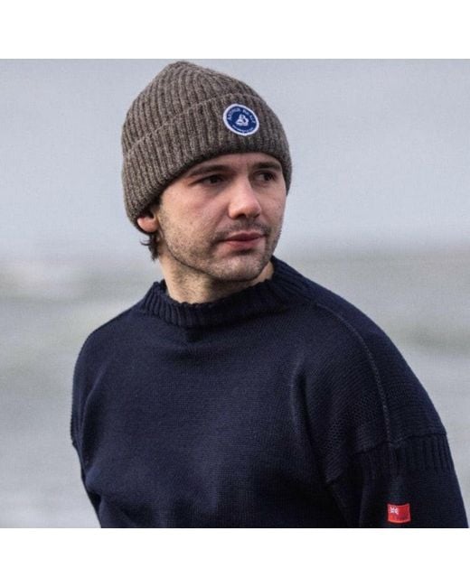 Arthur Beale Gray Neutrals Badge Beanie Hat for men
