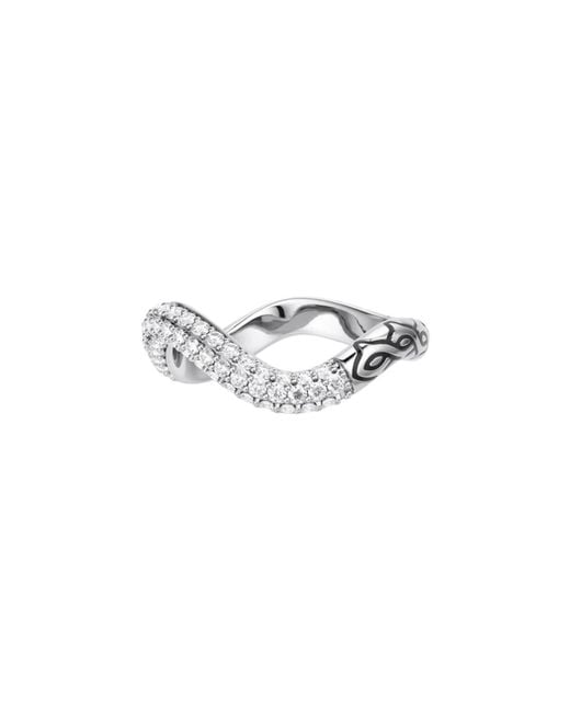 Vanimy White Pavé Wavy Enamel Statement Stacking Ring