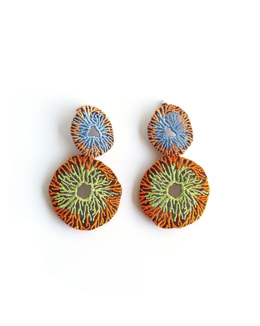 Nana Watanabe Green Coral Egg Embroidery Earrings