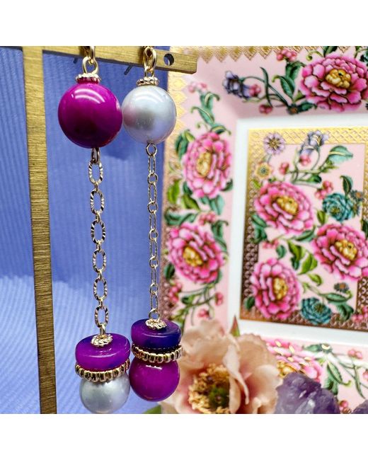 Farra Purple Freshwater Pearls And Gemstone Dangle Earrings