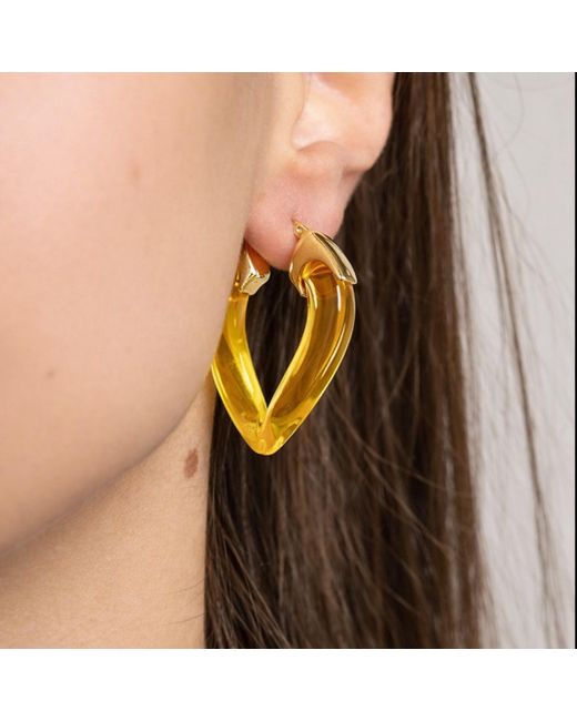 Gold & Honey Metallic Citrine Curb Link Lucite Birthstone Hoop Earrings