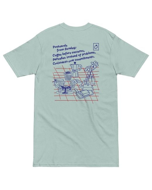 Anchor and Crew Blue Ice Gustatory Originals Postcards From Sunday Heavy Cotton Embroidered T-Shirt