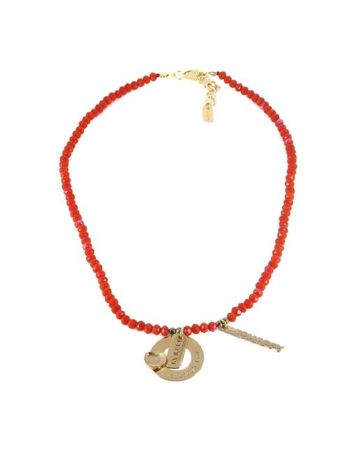Ebru Jewelry Red Believe & Be Happy Crystal Beaded Choker Necklace