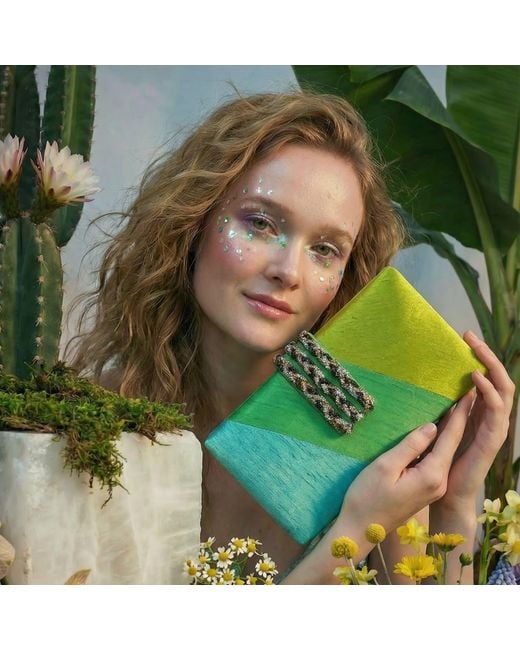 Simitri Green Key Lime Braided Fringe Clutch