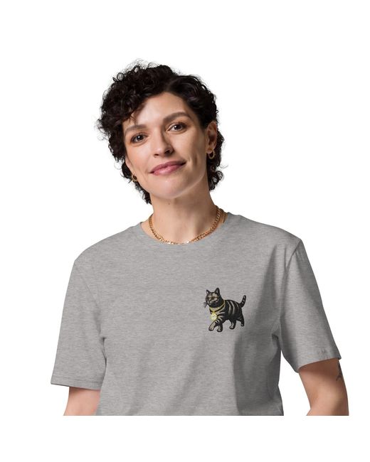 Anchor and Crew Gray Heather Cool Cat Actual Life Organic Cotton Embroidered T-Shirt