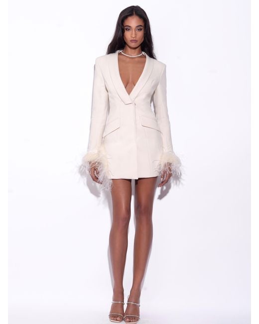 Miss Circle New York White Madeline Pearl Feather Trim Blazer Dress