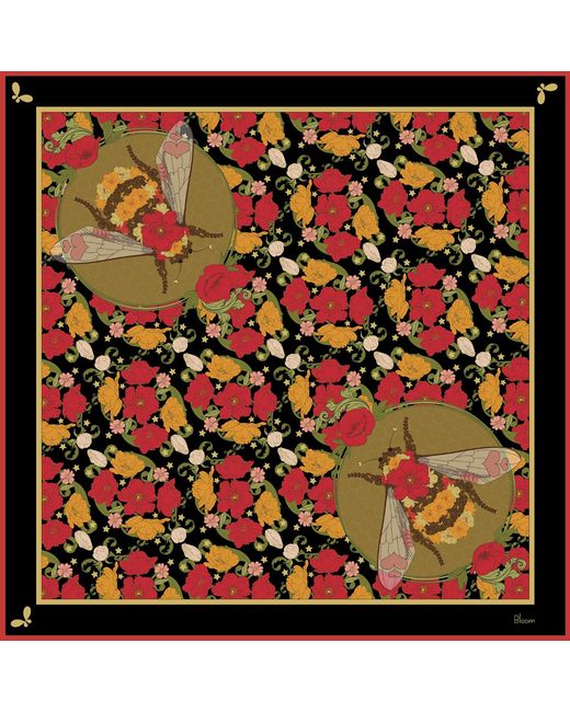 Henelle Red Night Bloom Queen Bee Silk Scarf