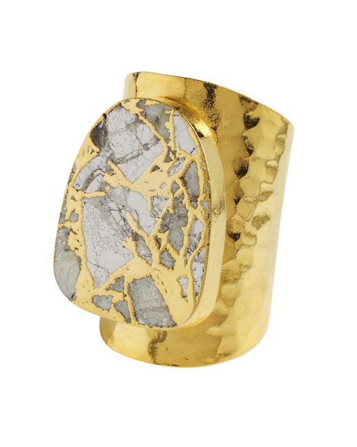 YAA YAA LONDON Metallic Longline Molten Howlite Stone Cuff Statement Ring