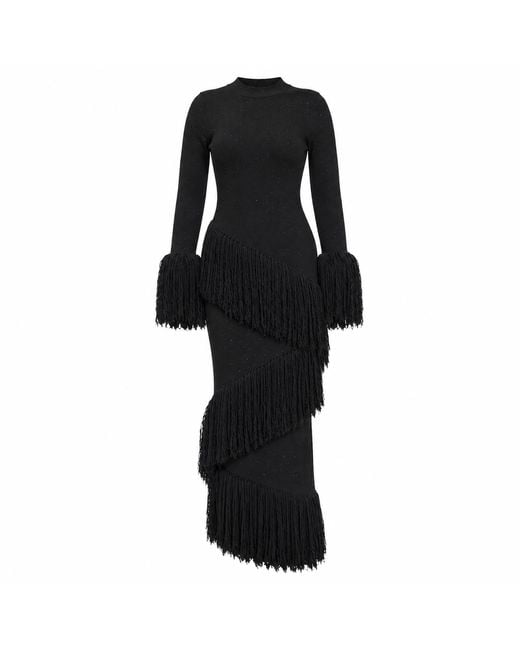 Ofuure Black Eme Sequin Fringe Maxi Dress