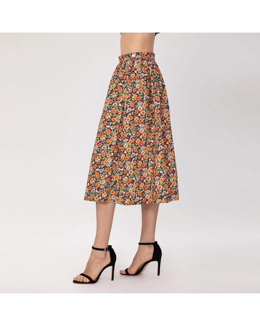 Smart and Joy Brown Retro Floral Print Flared Skirt