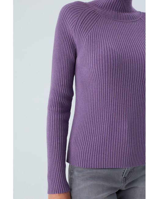 Peraluna Purple High Mock Neck Cashmere Blend Ribbed Knit Pullover