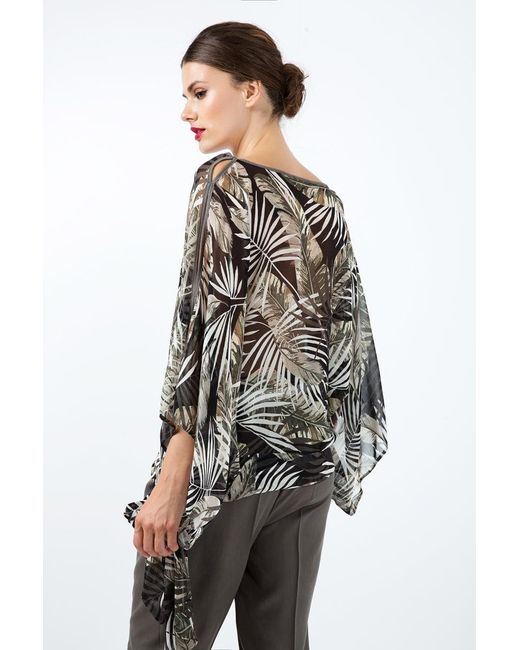 Conquista Green Print Chiffon Batwing Top