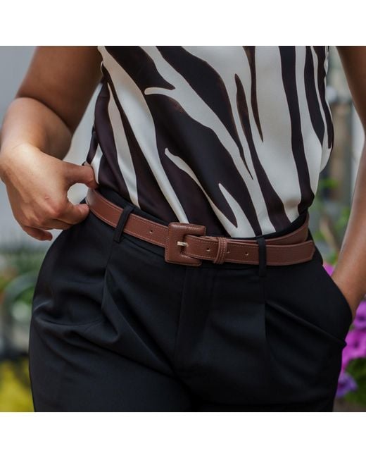 BeltBe Brown Mini Square Narrow Leather Belt