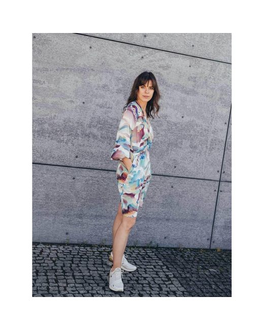 Oh!Zuza Blue Echo Lightweight Mini Wrap Dress With Pockets – Abstract Print