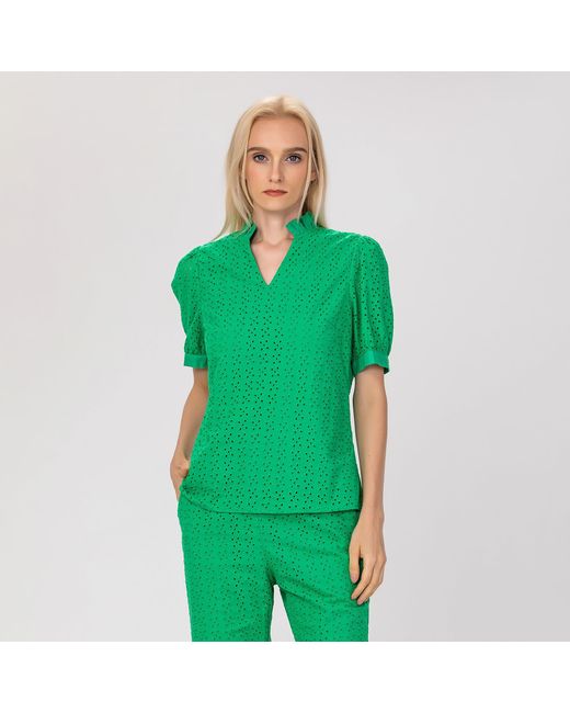 Smart and Joy Green Eyelet Cotton Lace Loose Blouse