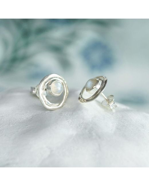 Isla Silver Metallic Handmade Sterling Moonstone Stud Earrings